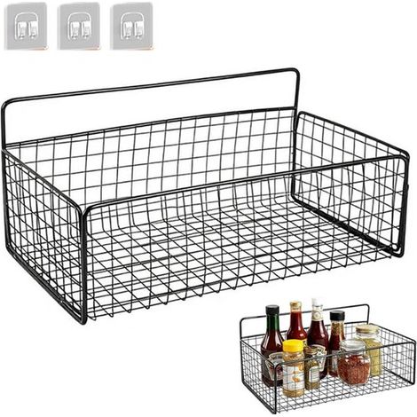 Panier suspendu - Étagère murale - Panier de rangement - Panier mural en métal - Panier de cuisine à suspendre sans perçage - 26 x 15 x 14 cm - Convient aux chambres d'étudiants et aux chambres à couc (1/5)