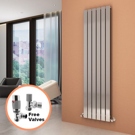 ELEGANT Chrome Vertical Radiator 1800 x 452 Single Flat Panel Central Heating Designer Radiators + Chrome Thermostatic Radiator Valves (1/5)