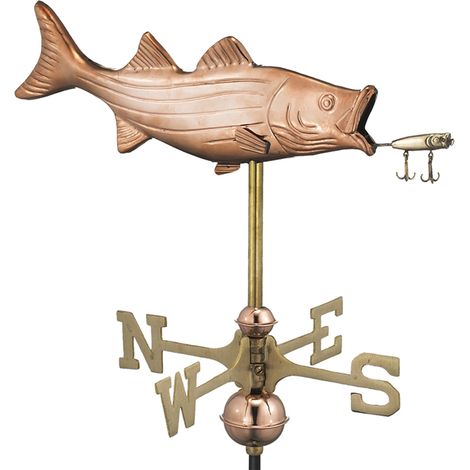 Cottage Bass with Lure Copper Weathervane - H48 x W45 x L28 cm