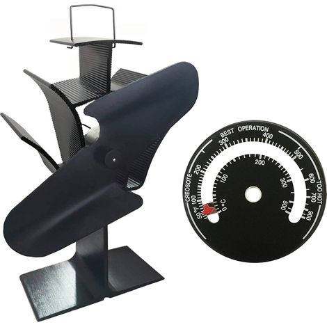 Lincsfire 2 Blades Eco Friendly Silent Heat Powered Stove Fan for Wood/Log Burner/Fireplace + Free Stove Thermometer
