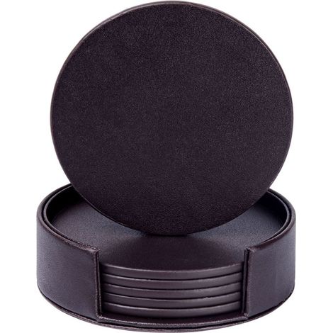 Sous-verres en cuir PU sous-verres de table vintage sous-verres ronds bruns sous-verres ensemble de 6 pour boissons bar tasses à café verre (1/2)