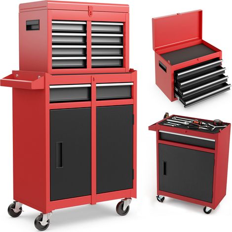 5-Drawer Rolling Tool Chest High Capacity Tool Storage Cabinet-Red+Black (1/5)