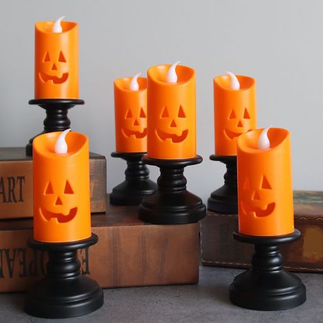 Bougie Led Sans Flamme - Citrouille Halloween - Fonction Clignotante Et Changement De Couleur - Alimentation Piles - 5 5 X 5 5 X 13 Cm - 3 Pièces (1/5)