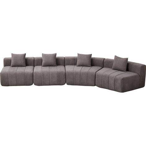 Divano modulare curvo in ciniglia grigia con 2 cuscini, design semicircolare (1/5)