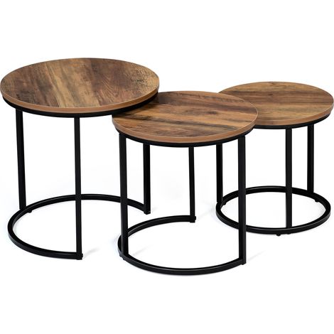Set di 3 tavolini rotondi DAYTON 30/40/45 effetto invecchiato design industriale