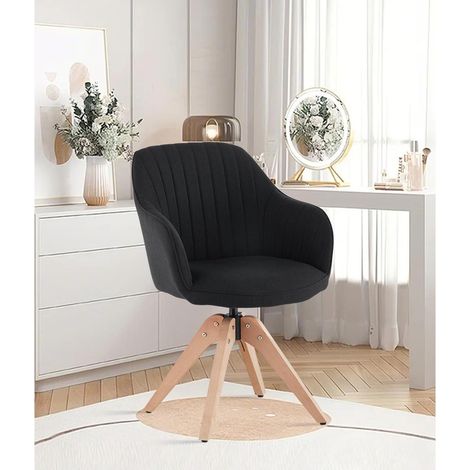 Fauteuil pivotant 360° en lin noir avec pieds en bois massif (1/5)