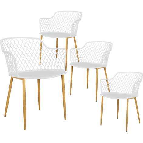 TRESSIE - Lot de 4 Fauteuils Blancs Pieds Effet Bois Verni (1/5)