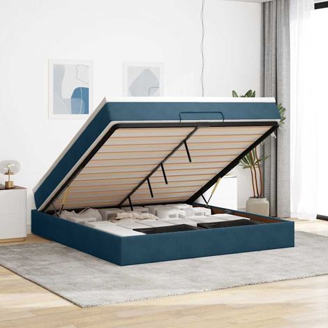 VidaXL Cadre de lit ottoman avec matelas bleu foncé 160x200 cm velours (1/5)