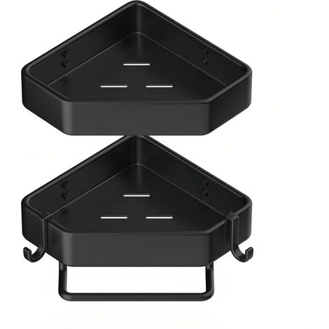 Estante esquinero para ducha, estante de almacenamiento para baño, adecuado para baños compactos, doble capa, negro. (1/5)