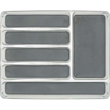 Range Couvert tiroir 6 compartiments , Aménagement cuisine, Antidéparant, Adapté aux tiroirs courants, PET, 32x4,5x40 cm, Transparent et Gris (1/4)