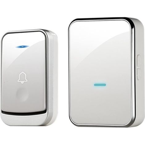 Sonnette sans fil autonome sans pile, portée jusqu’à 100 m, étanche IP44, 45 mélodies, alimentation par énergie cinétique, pour maison et bureau, blanc (1/5)
