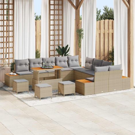 Ensemble de canapé de jardin pour terrasse en rotin synthétique beige et gris clair 14 pièces - PANGIVO (1/5)