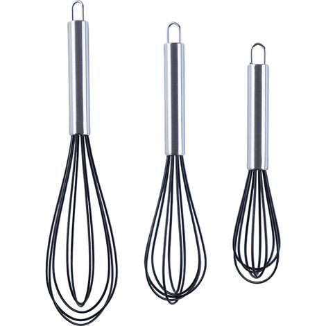 Fouet - Acier Inoxydable Et Silicone Alimentaire - 3 Tailles 8 10 12 Pouces - Pour Mélanger Sauce Oeufs Crème Fouettée Vinaigrette - Lot De 3 (1/5)