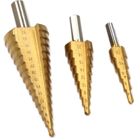 Foret Fraise Meche Etage, Lot de 3 grands forets coniques en acier rapide et titane 4-12/20/32 mm (1/5)