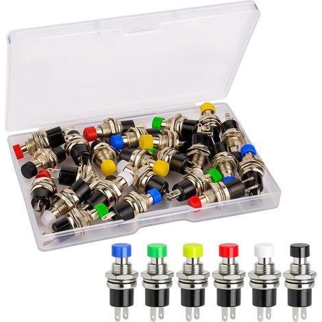 24pcs 7mm Mini Momentary Push Button 3V-6V-12V-24V-230V / 1A, SPST Normally Open ON/OFF 2 Pin Flat Round Button for Hobby Railway Model
