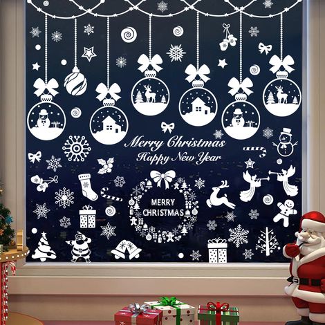 Stickers Noel Fenetre Réutilisable, Decoration Noel Fenetre Electrostatique PVC Autocollant Noel Fenetre, Flocon de Neige Intérieur Deco Noel pour Porte Vitrine Verr--202912cm