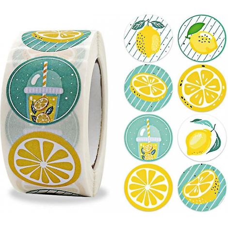 BEBUSINGOTO Zitronenaufkleber-Rolle, 2er-Pack, 2,5 cm, 8 Arten von Mustern, für Umschlagsiegel, Party-Dekoration, Geschenk (1/5)