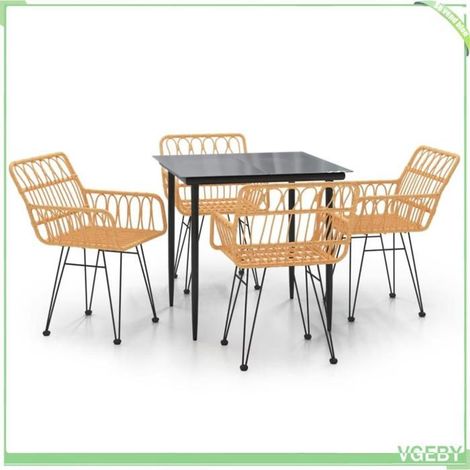 Ensemble à manger de jardin 5 pcs - FAFEICY - 3157846 - Résine tressée noire - Table verre trempé 80x80 cm - Cadre acier (1/5)