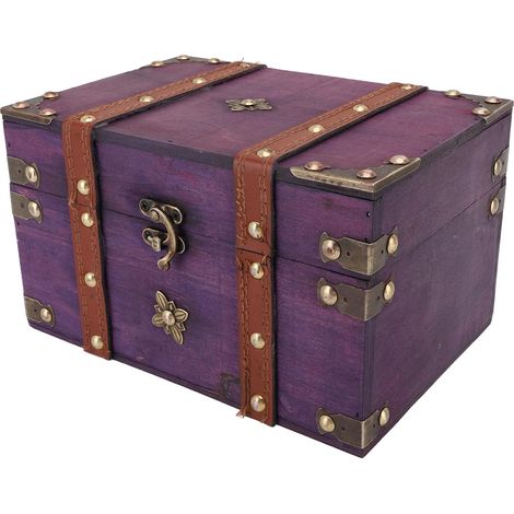 Vintage Jewelry Storage Box, Handmade Wooden Chest with Compartmentalized Design, Perfect for Bedroom Organization, 8.54 x 5.91 x 5.12 Inches (PURPLE) (1/5)