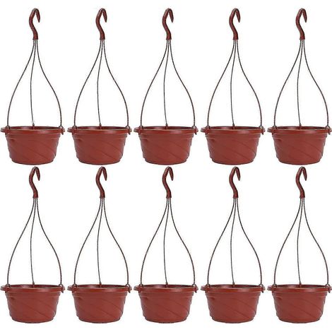 Lot de 10 pots de fleurs suspendus en plastique à arrosage automatique pour plantes d'intérieur et d'extérieur (rouge) (1/5)
