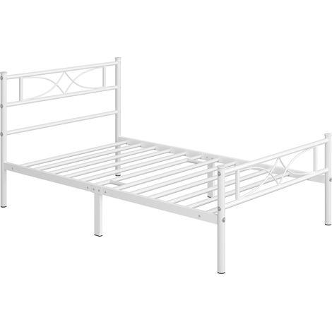 Yaheetech Struttura Letto in Metallo 36 cm Battuto a Doghe Testiera Snella in Ferro Moderno Bianco 90 x 200 cm (1/5)