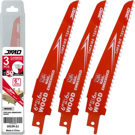 3-Piece 6TPI 152mm Wood Carbide Reciprocating Saw Blades with Nails Compatible with etc (1/5)