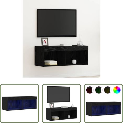 vidaXL Éclairage LED - Ensemble meuble TV Chêne noir 80 x 30 x 30 cm Bois d'ingénierie (1/5)