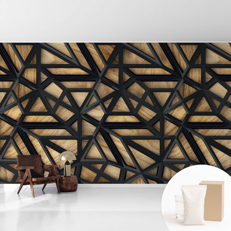 Fototapete - Tapete Vliestapete mit Kleber - Wandtapete Moderne Wandbild Schlafzimmer Wohnzimmer Geometrische Verbindung 416x254 cm (1/5)