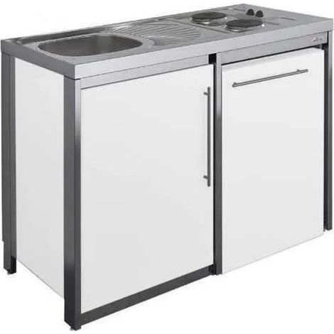 Küchenzeile mit Kochplatte und Kühlschrank METALLINE 120cm, Glacier thermolackiert (1/5)