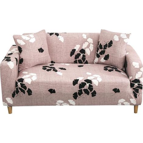 Housse de canapé 2 places extensible en cuir rose/blanc à fleurs (taie d'oreiller non incluse) (1/4)