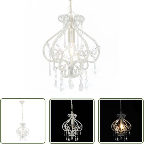 The Living Store Plafonnier avec perles Blanc Rond E14 - Luminaire Suspendu - Plafonnier Moderne - Luminaire Cristal - Lustre Minimaliste - Décoration Intérieure (1/5)