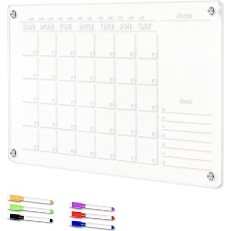 Pizarra magnética blanca, planificadores semanales y mensuales de acrílico transparente, incluye 6 rotuladores, 42 x 29,7 cm. (1/5)