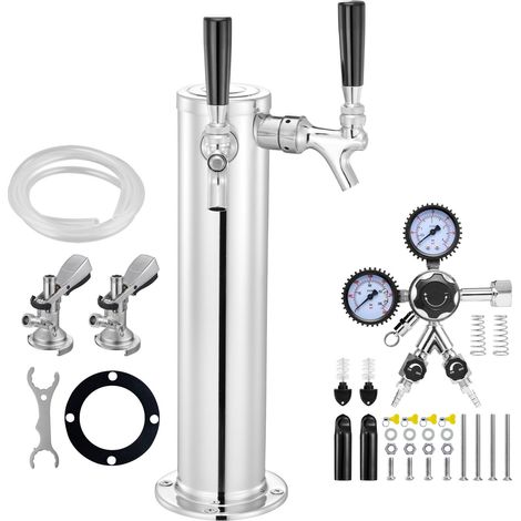 Tour à bière inox double tirage, kit de conversion avec régulateur W21.8 et coupleur A, plateau anti-goutte pour fûts, idéal fêtes et maison. (1/5)