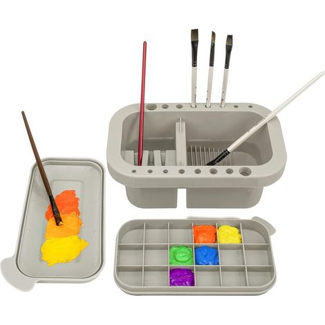 Bac à pinceaux multifonctionnel avec porte-pinceaux et palette, lave-pinceaux avec poignée pour la peinture (1/5)