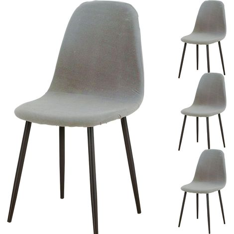 Fundas elásticas para sillas - Lavables - Aptas para salón, cocina y hotel - Gris - Juego de 4 (1/5)