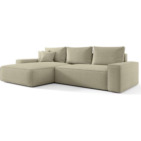 Canapé d’angle tissu bouclé convertible avec coffre NINA angle gauche-Beige foncé-angle gauche (1/4)