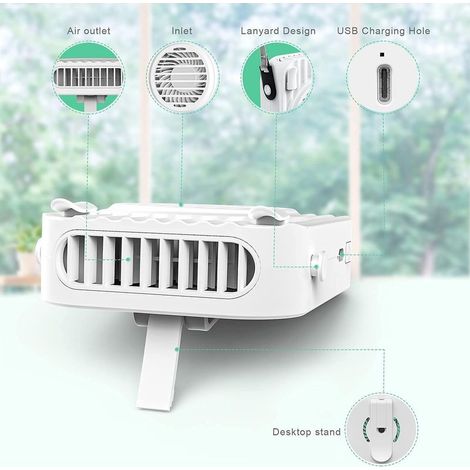Ventilateur de cou portable ventilateur suspendu rechargeable longue durée de vie de la batterie petit ventilateur USB de poche extérieur (blanc) (1/5)