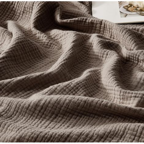 100% Coton Couverture Mousseline Adulte 4 Couches Mousseline Couvre Lit 150x200cm Douce et Respirante Léger Dessus de Lit Plaid Gaze de Coton Couverture Canapé Été, Moka (1/5)