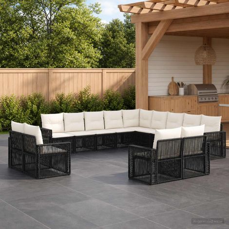 vidaXL Set Divano da Giardino 13 pz Nero e Bianco Crema polyrattan (1/5)