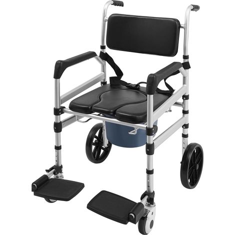 Chaise de douche à roulettes pliable et réglable en hauteur en aluminium avec siège en forme de U et insert WC pour personnes âgées, femmes enceintes, hôpitaux, maison de retraite, salle de bain (1/5)