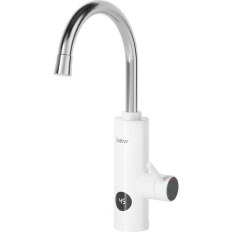 Robinet électrique 220 V - 3,3 kW - Con calentador instantáneo para la cocina - Robinet d'eau chaude rotatif à 360° - Con pantalla numérica 30 a 45 °C - Blanco