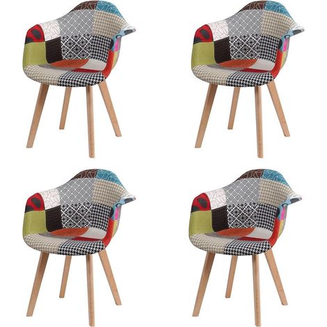 4er Esszimmerstühle Patchwork mit Armlehnen, Skandinavische Küchenstühle Buchenholz Rot (1/5)