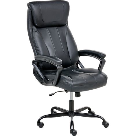 Silla ejecutiva de oficina asiento inclinable acolchado grueso piel sintética negra Proud