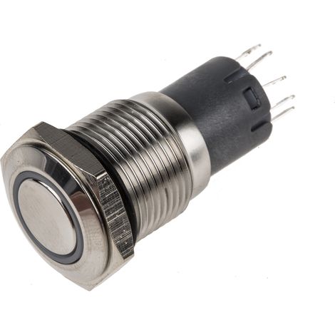 Bouton-poussoir, Verrouillable lumineux, LED Blanc, Unipolaire à deux directions (1RT), 3 A @ 250 V c.a., Argent, ( Prix pour 1 ) (1/2)