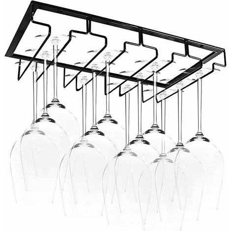 Porte-verre suspendu-porte-verre à vin avec 4 rails, pour 8-12 verres, 40 x 22,5 x 5,5 cm, pour bars, caves à vin, cuisines (4 rails) (1/5)
