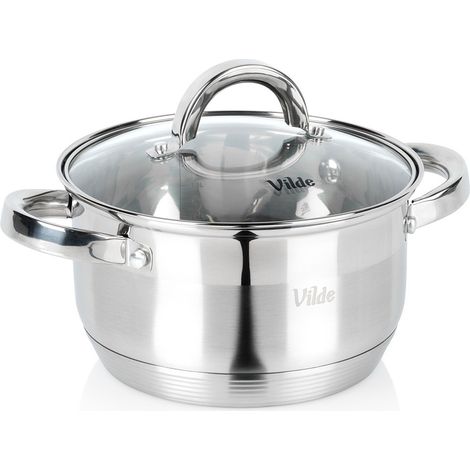 Marmite traditionnelle en acier inoxydable avec couvercle, idéale pour la cuisson et les mijotages, 18 cm, 2 L. (1/5)