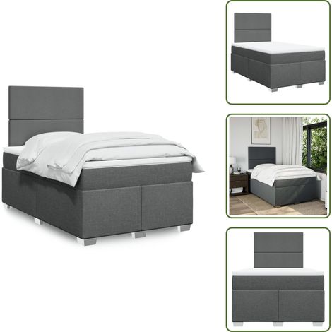 Sommier à lattes de lit avec matelas gris foncé 120x190cm tissu - Sommier À Lattes De Lit - Sommiers À Lattes De Lit - Lit - Meuble De Chambre À Coucher (1/5)