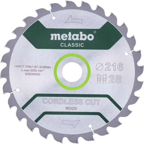 Metabo Sägeblatt cordless cut wood - classic, 216x30 Z28 WZ 5° (1/3)