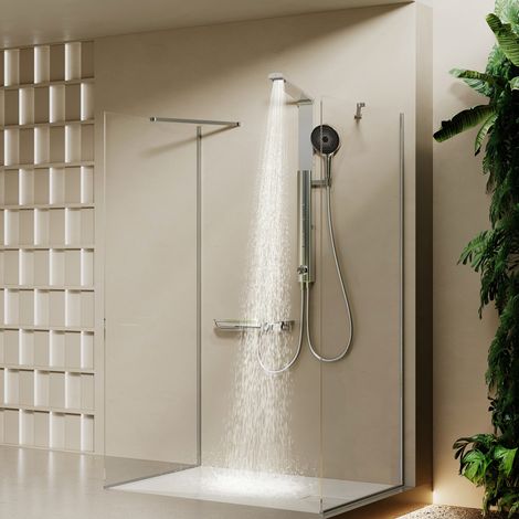 HOROW Set de ducha tipo lluvia, cromado, con grifo termostático, 4 modos de masaje, plegable, regulable en altura, se puede utilizar con la bañera