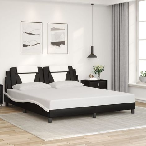 Cadre de lit Viana sans matelas-Structure de lit noir et blanc 180x200 cm similicuir (1/5)